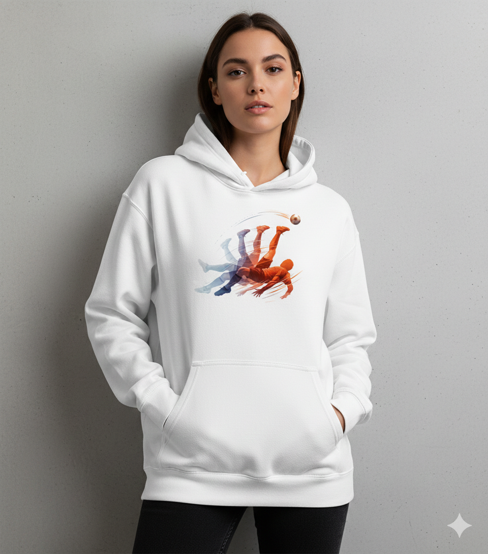 Hoodie branco com estampa Bicicleta &mdash; cole&ccedil;&atilde;o futebol ISO61